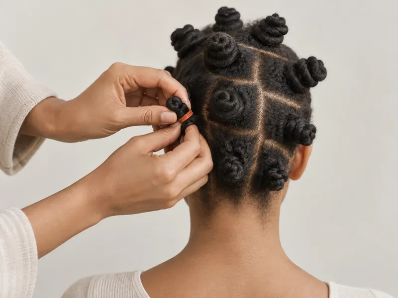Réalisation de bantu knots en rangées