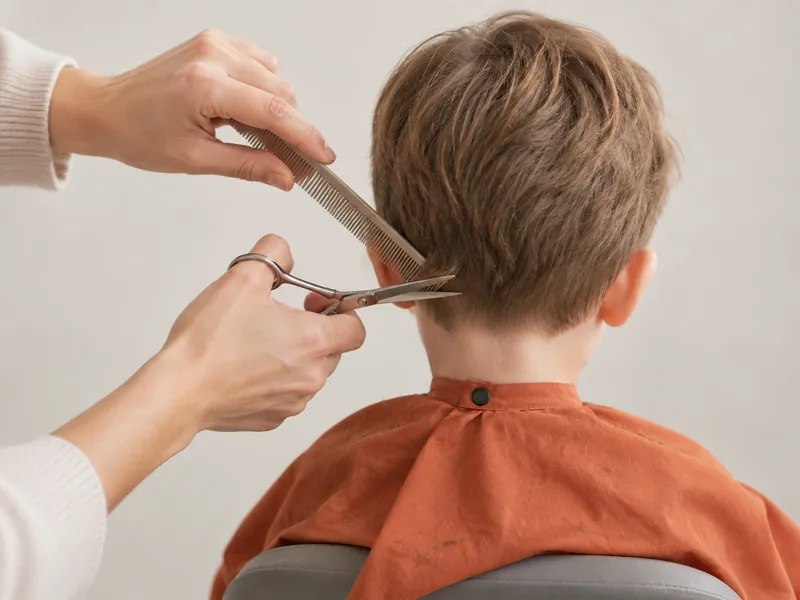Coupe de cheveux d'un enfant aux ciseaux