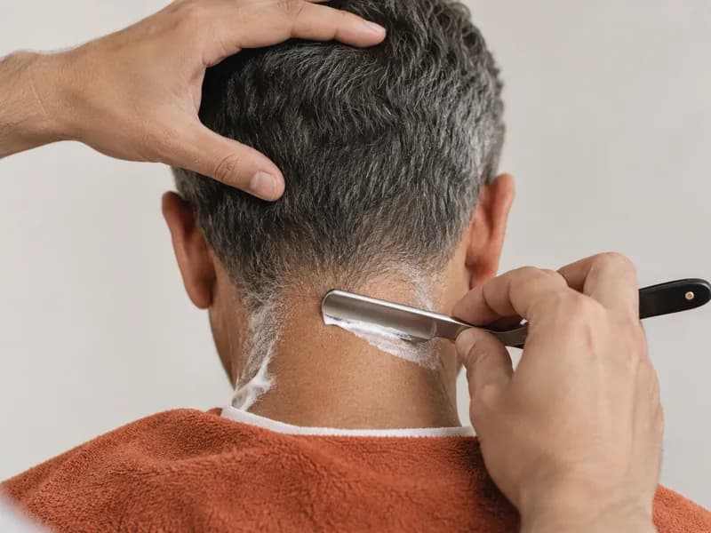 Barbier qui taille la barbe d'un client