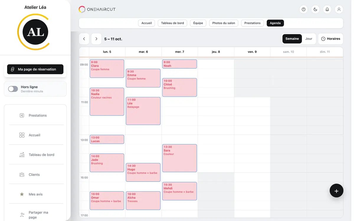 Agenda de la semaine sur ordinateur, avec tous les rendez-vous du salon