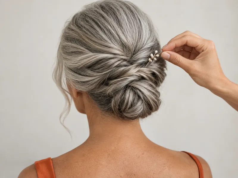 Chignon bas finalisé avec une épingle décorative