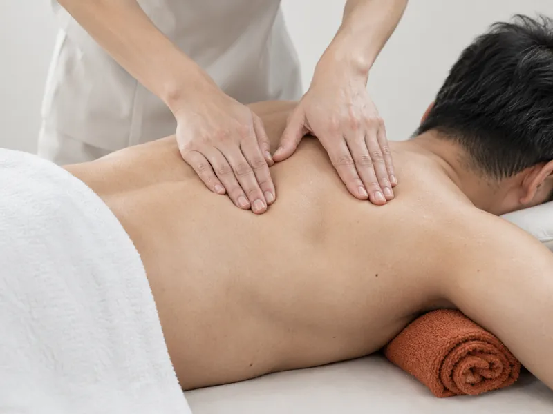 Massage des épaules d'un client allongé